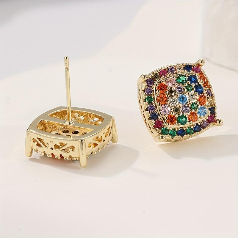 1 Pair of Fashionable Classic Color Inlaid Zircon Earrings, Suitable for Women's Daily Wear, Holiday Party Zircon Gifts