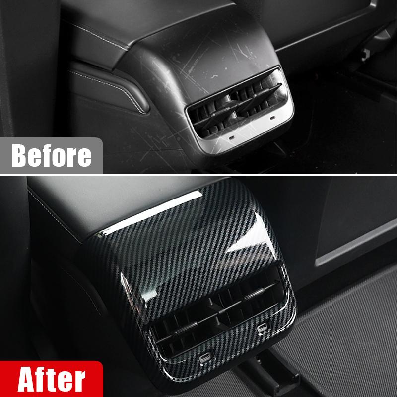 For Tesla Model 3 Y 2021 2022 2023 2024 2025 ABS Carbon Fiber Car Rear Air Conditioning Vent Outlet Cover Trim Sticker