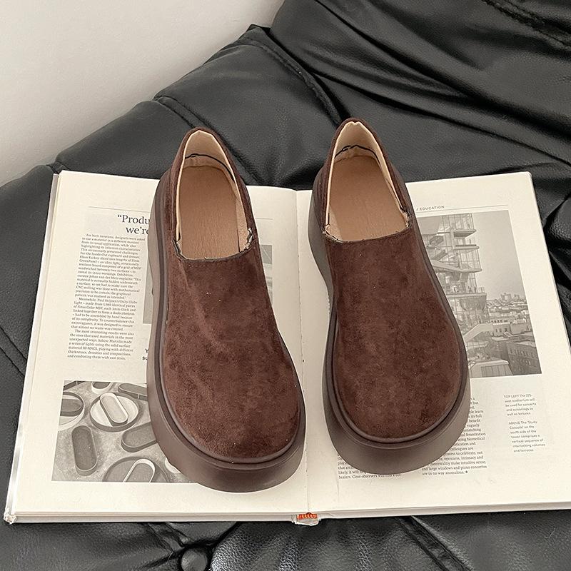 Fashion Versatile Platform Thick-heeled Shoes Women's Autumn Retro One-pedal Lazy Half-drag Matte Leather Loafers