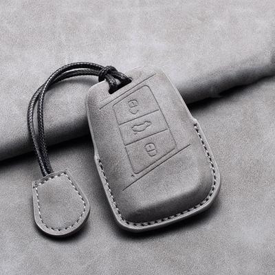 Leather Car Key Case Cover for VW Volkswagen Passat B8 Magotan for Skoda Kodiaq Superb A7 Keyless Suede Keychain Car Accessories