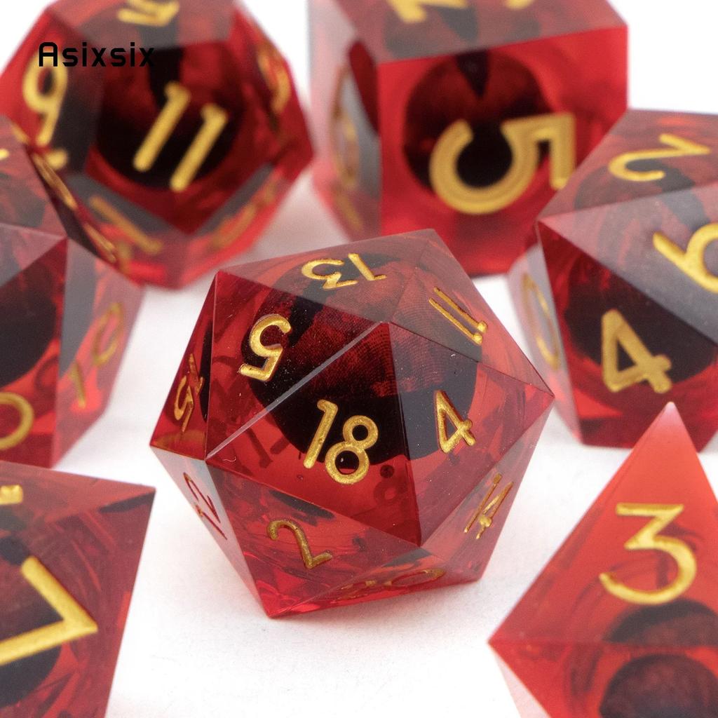 7 Pcs Red Eyeball Golden Number Sharp Edge Resin Dice Polyhedral Dice Suitable For Role-Playing Dice PropBoard Game