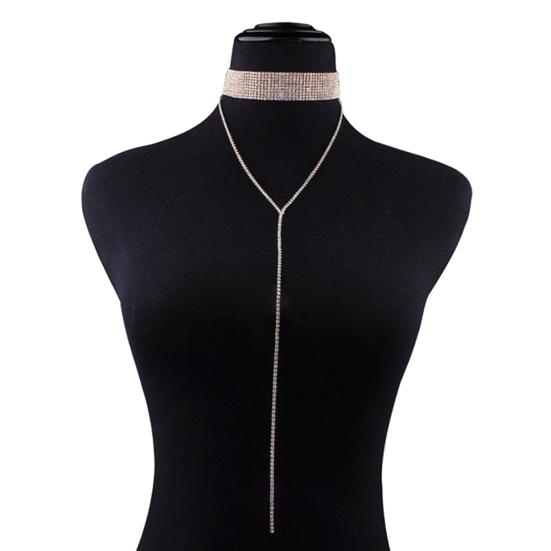 Multilayer Full Rhinestone Pendant Necklace Thick Women Statement Jewelry Gift