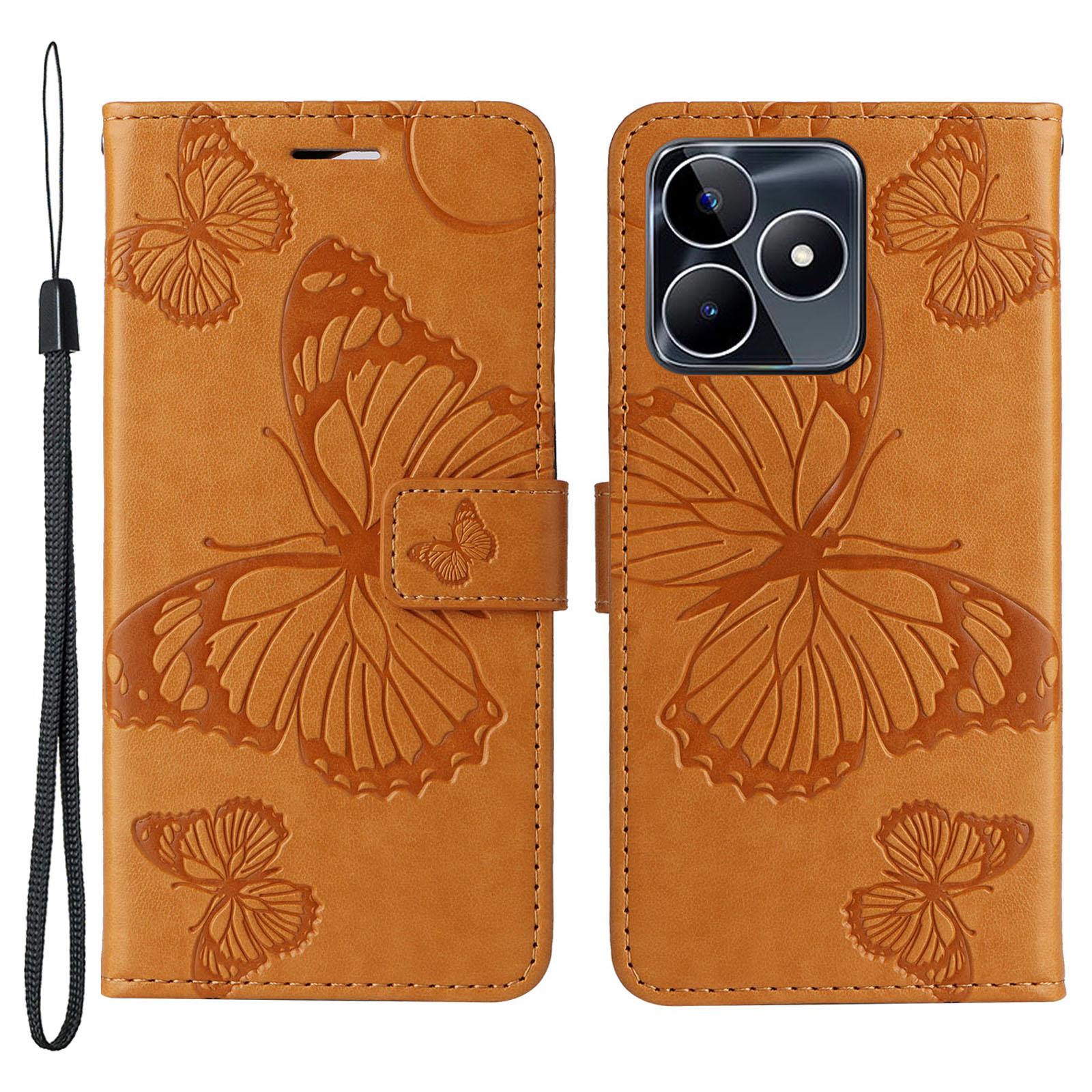 

Для Realme C53 (Глобальный)/C53 (Индия)/C51 Чехол-кошелек Кожаный чехол для телефона с тиснением «Цветочная бабочка» Подставка Yellow