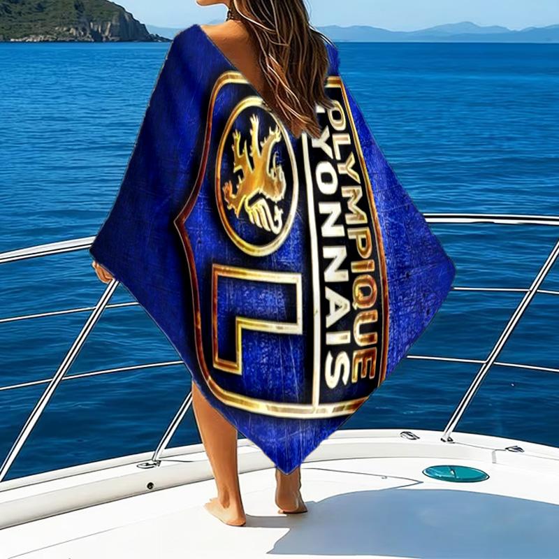 Lyon Football Crest Printed Beach Towel, Super Soft Microfiber, Perfect Gift Birthday, for Pool, Beach, Travel, for Family and Friends
