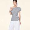 Unique design striped diagonal collar short sleeve women's summer new careful machine off-the-shoulder T-shirt South East Asia top