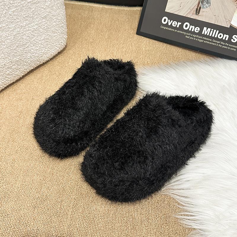 Simple thick-soled versatile bag head half slippers women's shoes wear 2025 new autumn and winter lazy fluffy shoes single shoes