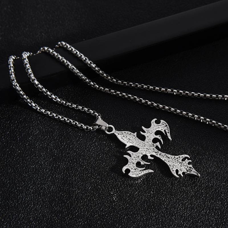 Gothic Vintage Flame Cross Pendant Necklace Harajuku Chain Choker Women's Men's Accessories Jewelry
