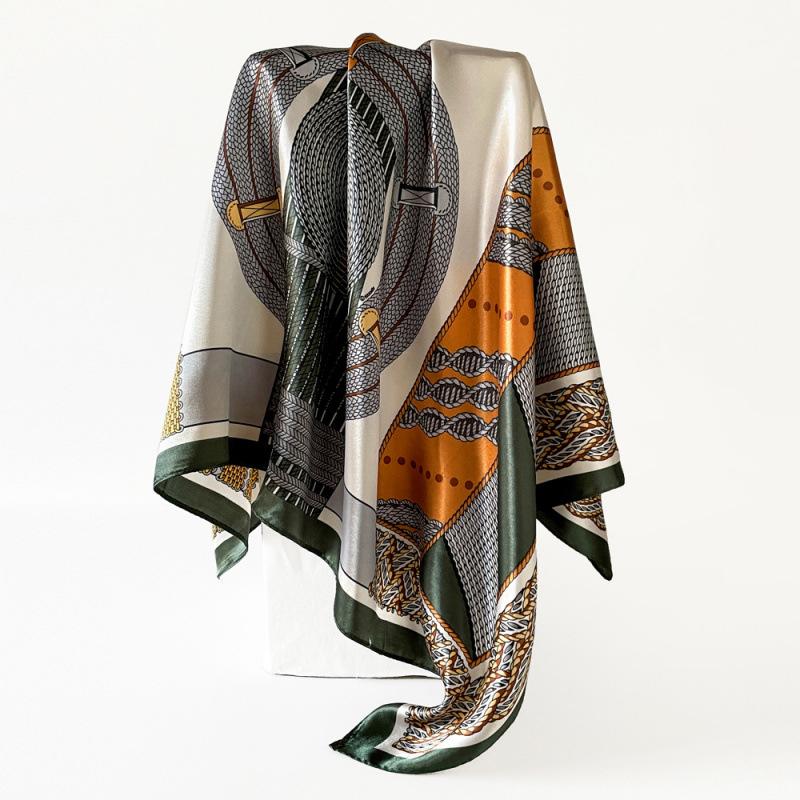 

Silk Scarf 90cm Women s Wrap Scarf New Printed Flower Sateen Large Square Scarf Shawl Satin Scarf 90*90cm