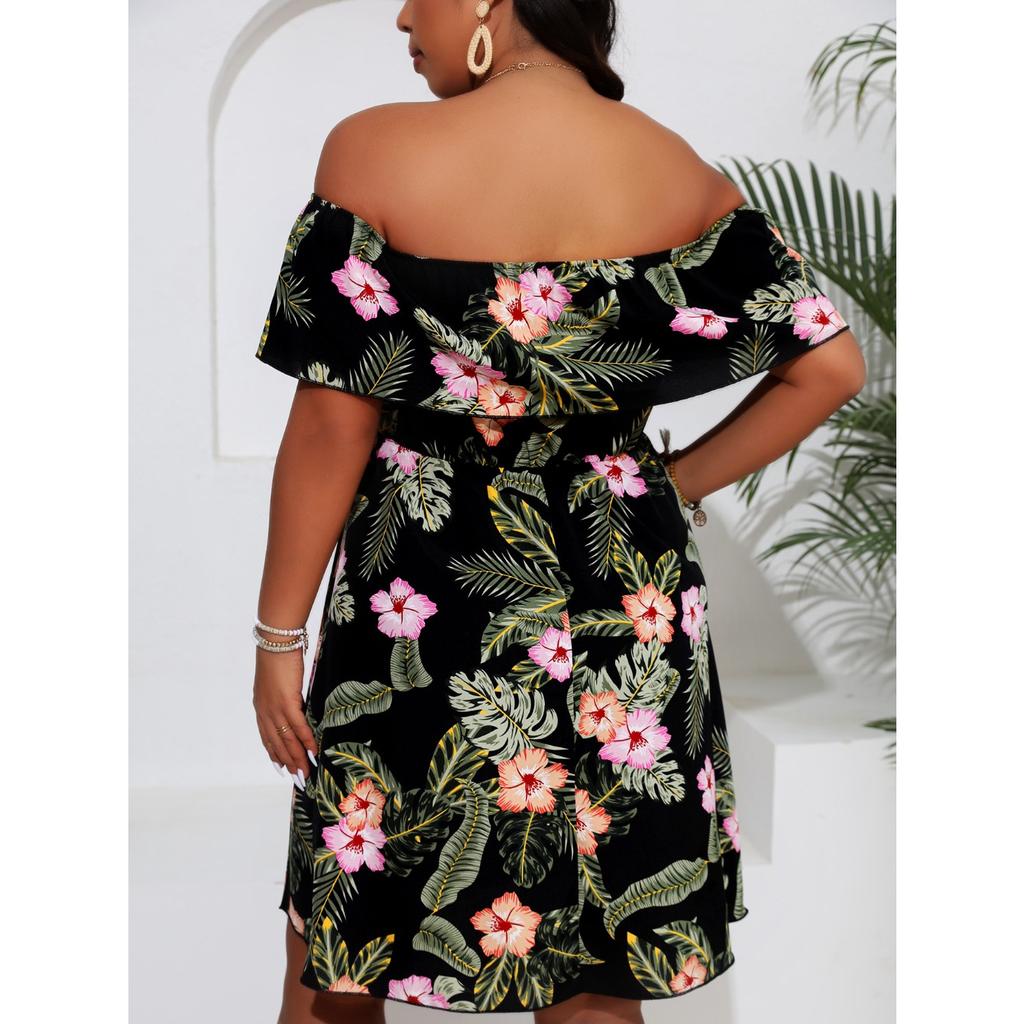 HNXC Summer Women's Wear Features An Elegant and Stylish Printed One-shoulder, Strapless and Waist-cinching Dress