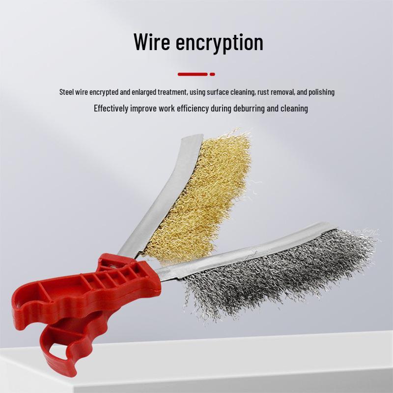 Steel Wire Brush with Plastic Handle - Stainless Steel & Copper Plated, Knife Type for Rust Removal and Cleaning