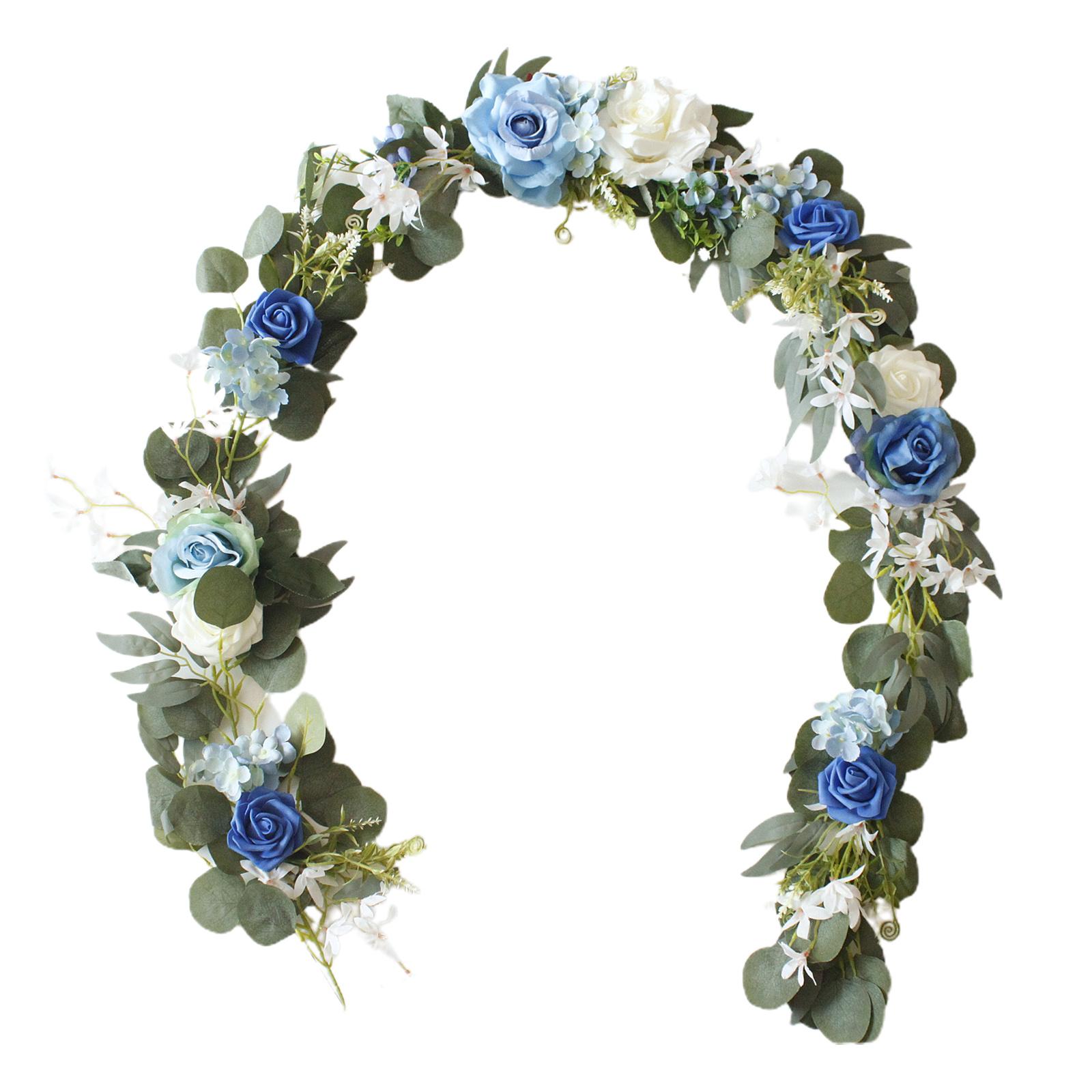 Artificial Garland Rattan Faux Eucalyptus Leaves Vine Fake Hanging Flower for Wedding Arch Home Decor 2m Blue