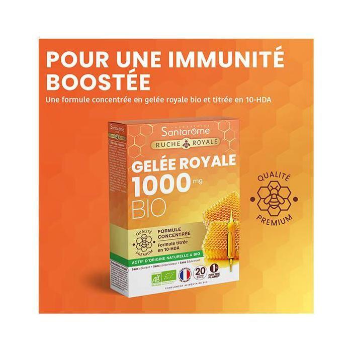 Santarome Ruche Royale Gelée Royale 1000 MG Bio Immunité 20 ampoules