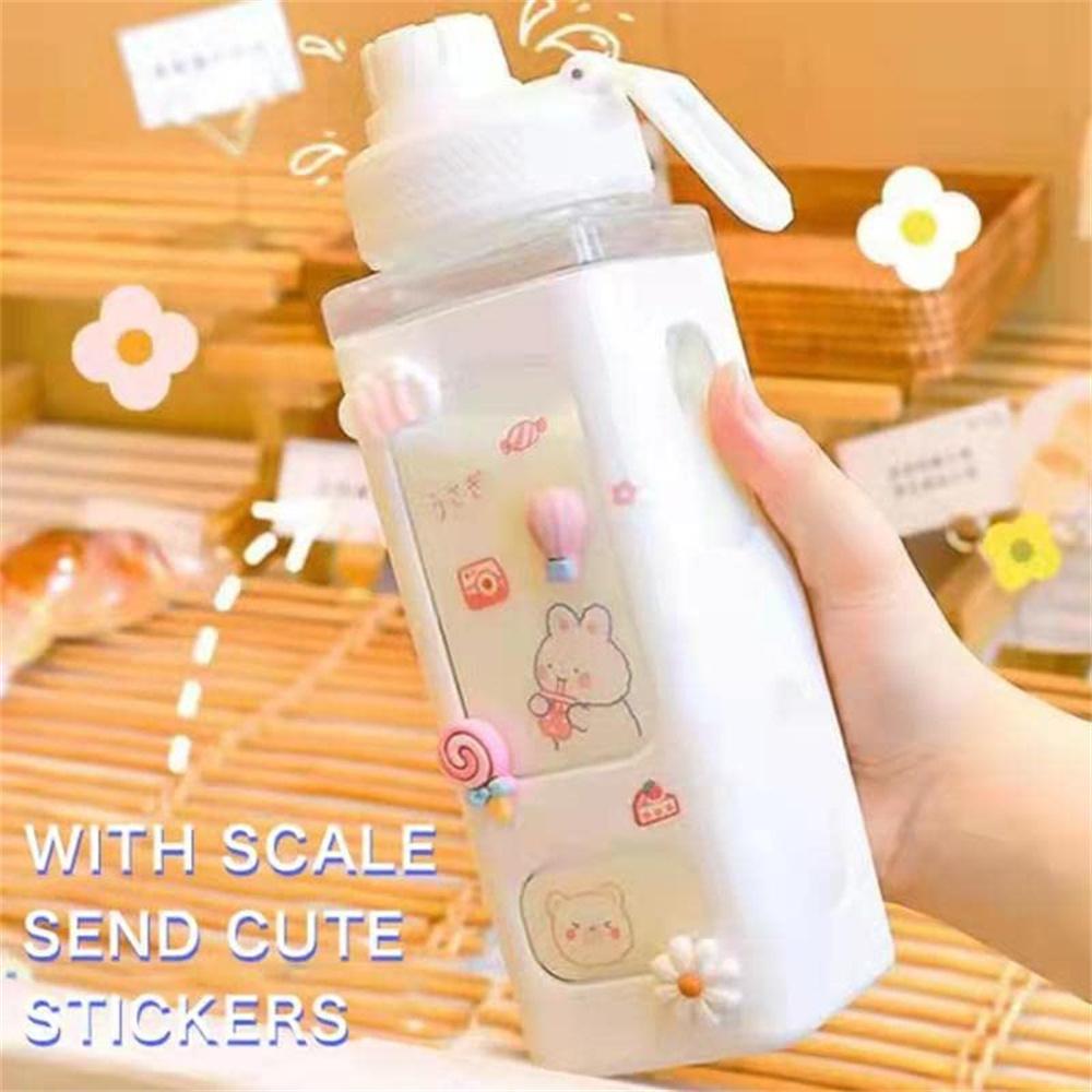 700ml/900ml Kawaii Shaker Water Bottle With Straw Sticker Cute BPA Free Plastic Tea Milk Portable Gourde Drink Bottle For Girl