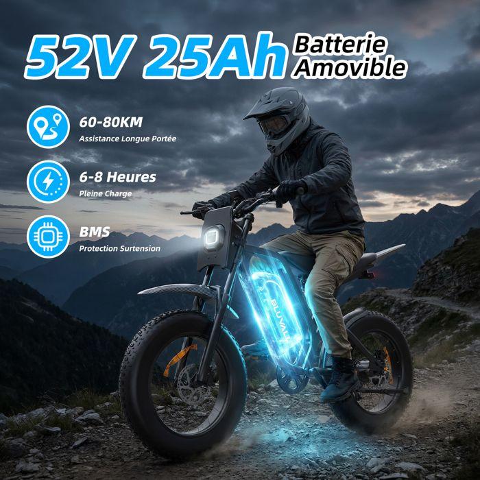 Elektrische Mountainbike voor Volwassenen 20" 1500W Accu 52V 25Ah Verwijderbaar Volledige Schokdemping 7 Versnellingen Fatbike 50KM-60KM PAS