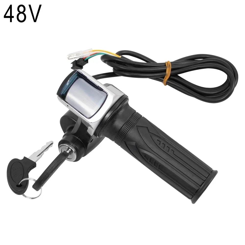 36V 48V 60V Electric Bicycle Throttle Grip E-bike Handlebar with Lock Ebike Scooter Accelerator Power Indicator Key LED Display Throttles 2