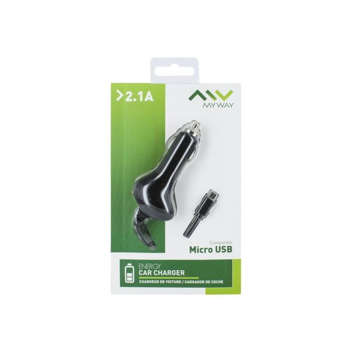 Adaptateur allume-cigare - MYWAY - 2.1 A - Micro-USB de type B - Noir