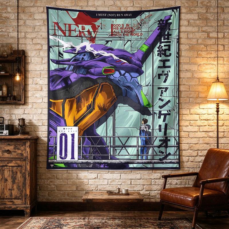 Постер Evangelion Unit 01 Синдзи NERV Фиолетовый EVA Мех Клетка Японский Текст