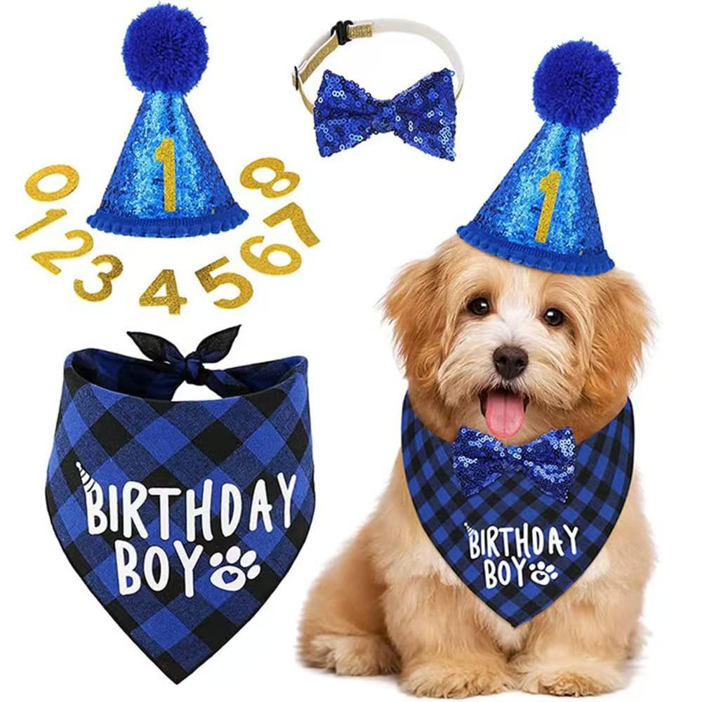 Pet Birthday Set: Dog Bib, Hat, Banner, Number Flags, Party Props
