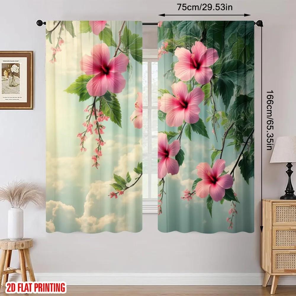 Set Of 2 Jit Vivid Hibiscus Floral Curtains Polyester Curtain Home Decor Holiday Window Room Darkening Made With Rod Pocket