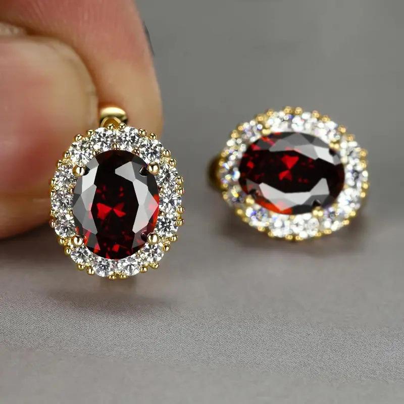 Oval Center Stone Double Layer Halo Click Dangle Earrings Multi Color Option Women Formal Party Ear Jewelry