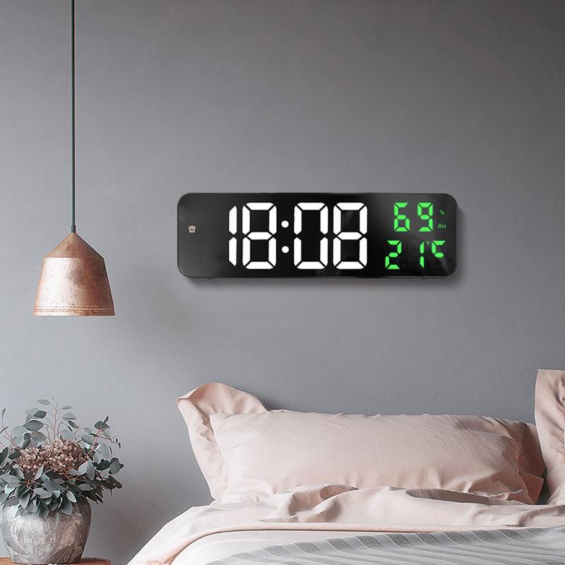 Mirror Large Digital LED Clock Home Electronic Alarm Clock Large Screen Plug In Clock Wall Mounted