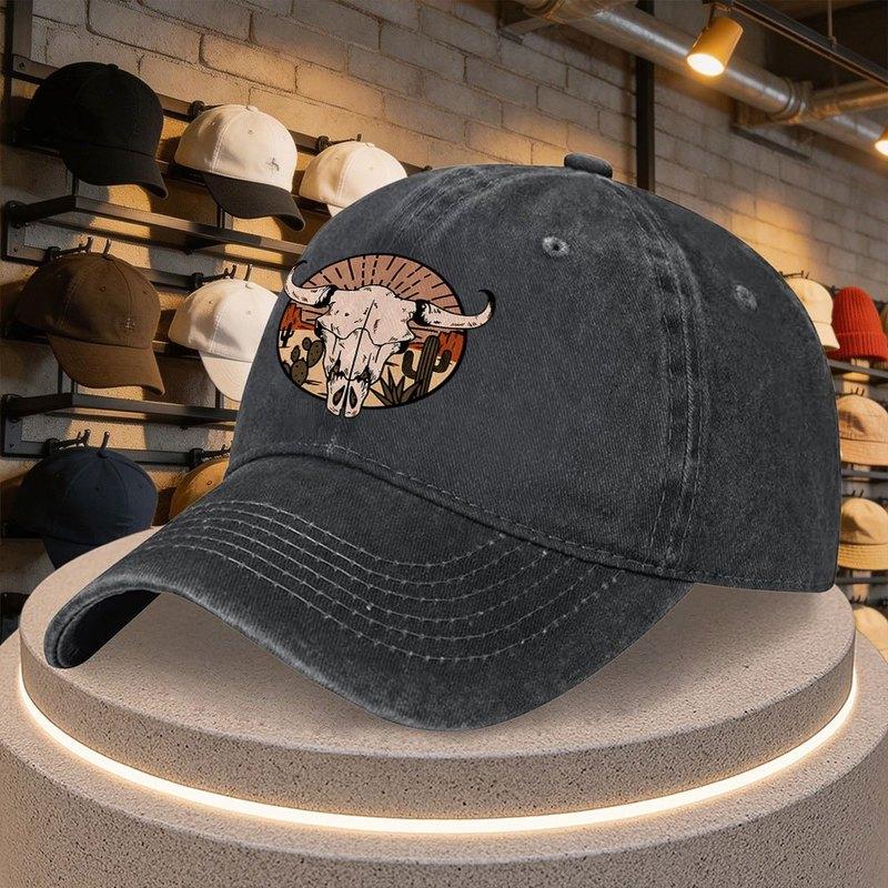 Western Style Bull Skull Printed Baseball Cap Casual Duckbill Hat for Outdoor Sports Parties
