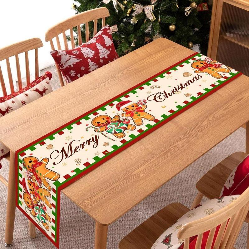1pcs Polyester Gingerbread Table  Christmas Dining Decor for Party Festive Holiday Tablecloth Dining Table Decoration