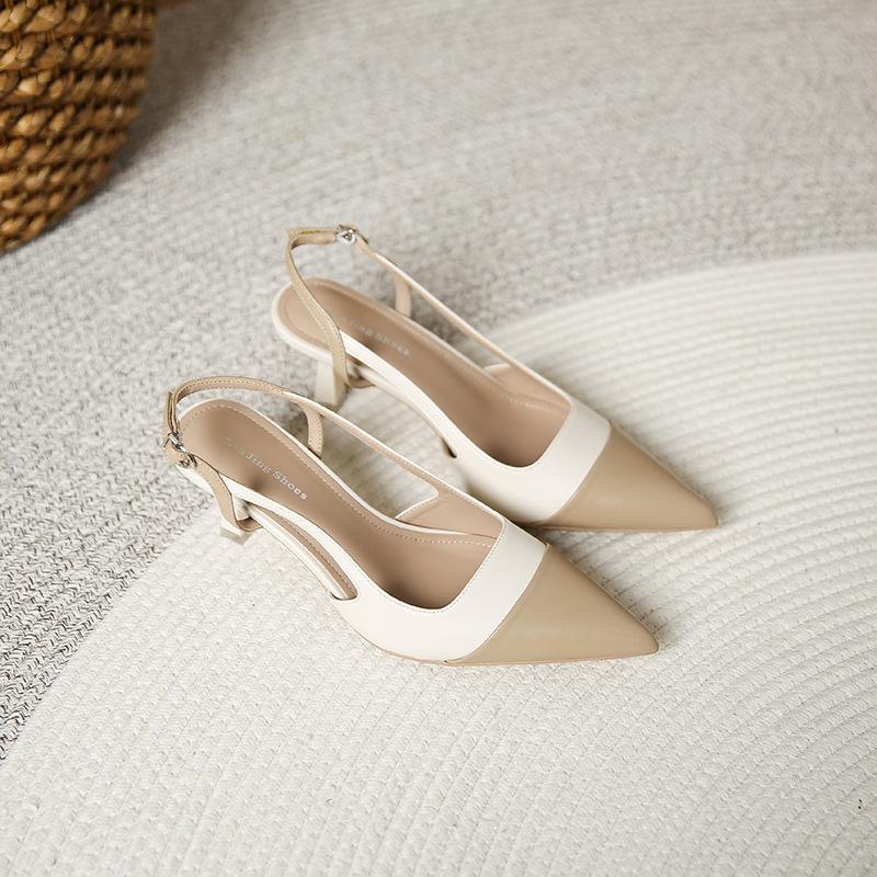 

699-75 Задние пустые остроносые туфли на высоком каблуке женские французские тонкие каблуки четырехсезонные сумка голова мягкая подошва цветовая гамма сандалии женская обувь на заказ 40 покинуть белый