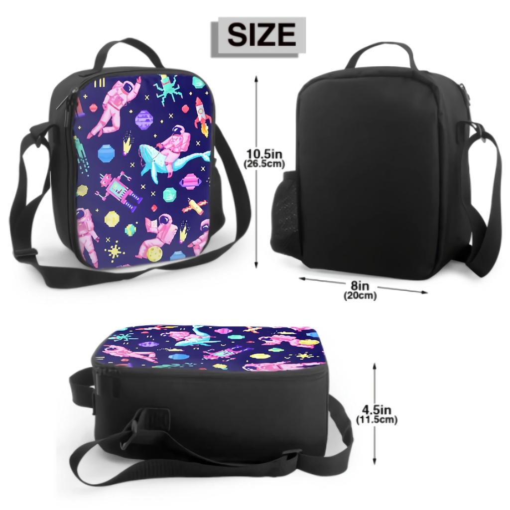 Cosmonaut On Whale Lunch Box Insulated Meal Bag Fantasy Space Stars Solar System Planets Lunch Bag Food Container for Kids