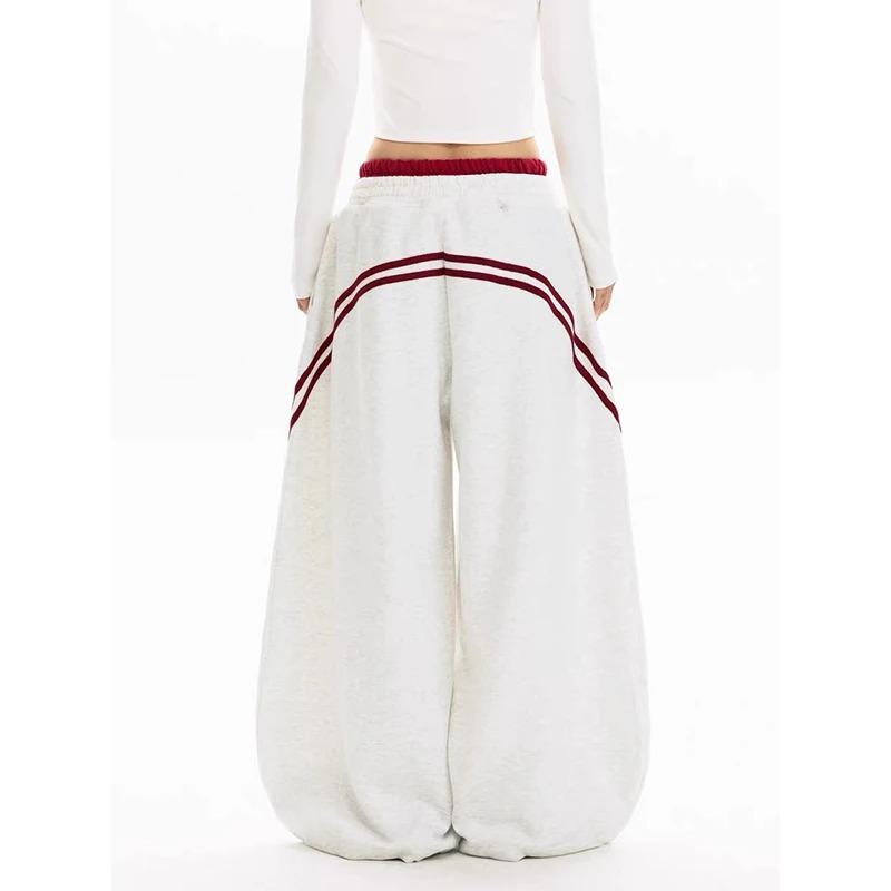 Women Stripe Baggy Y2k Sports Pants Harajuku Streetwear Gray Sweatpants Oversize Dance Pants Vintage Trousers Spring