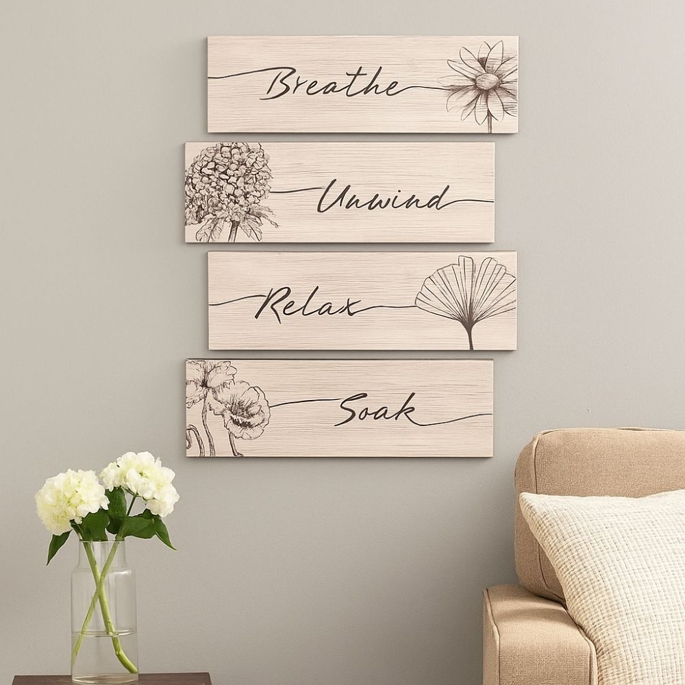 Wooden Floral Wall Art Handmade Wall Decor Paintings Creative Plants Hanging Sign  Bathroom Decor