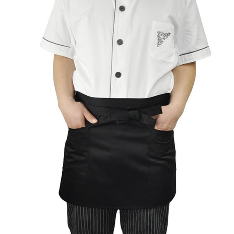 Black Bust Waiter Short Apron Kitchen Restaurant Flirty With Pocket