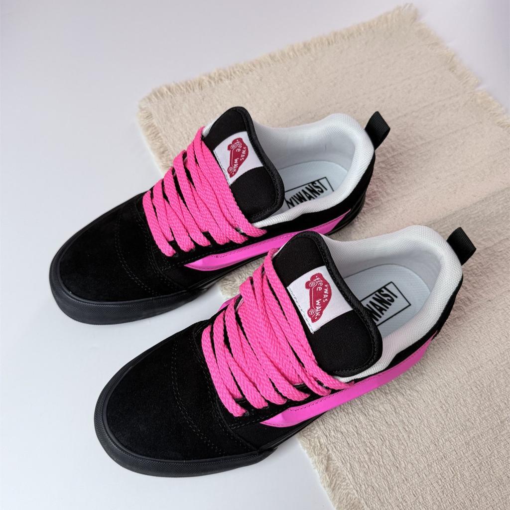 Knu skool zwart roze kleurmatching dik brood schoenen paar schoenen zwart retro casual skateboard schoenen