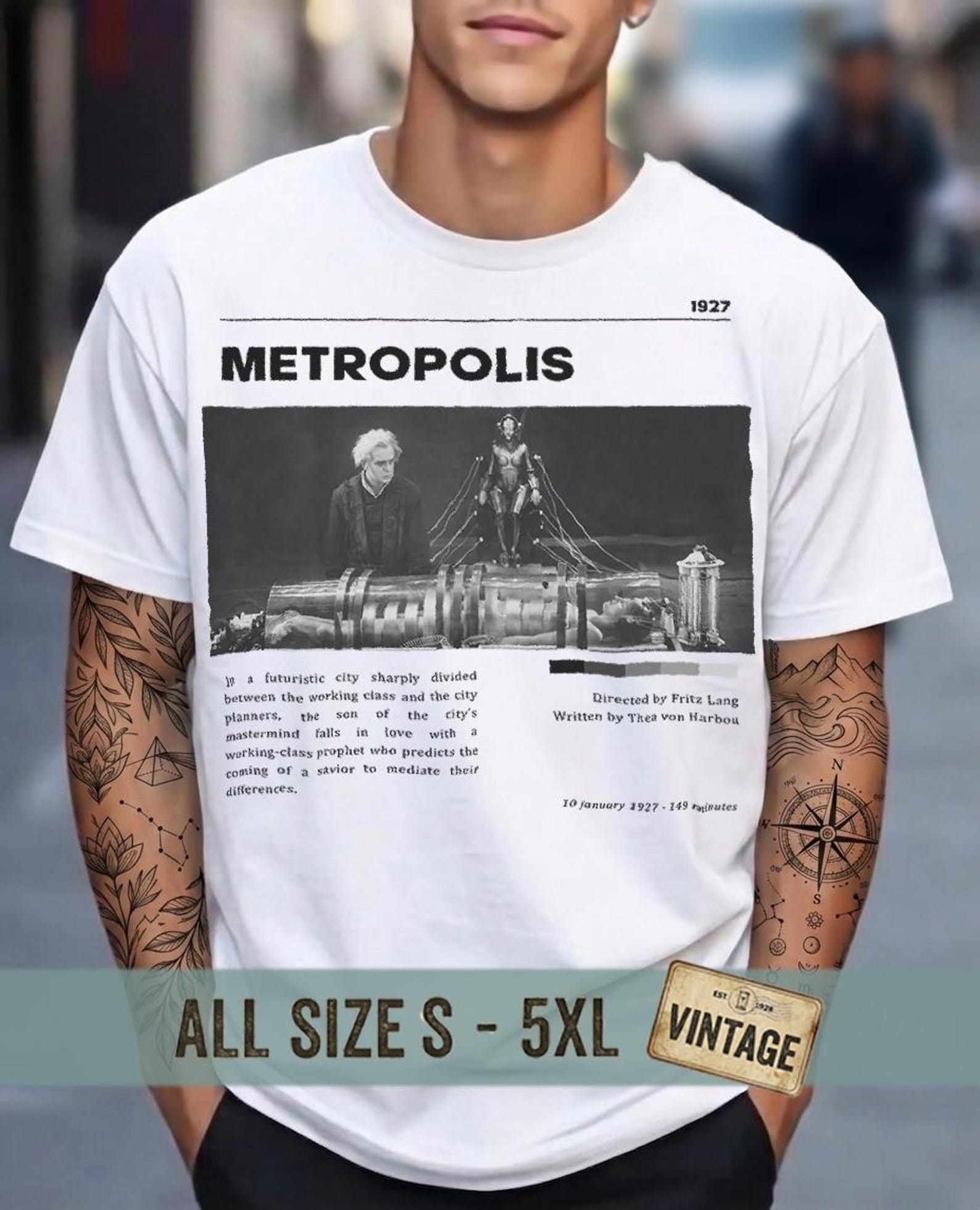 Metropolis Fritz Lang Shirt, Vintage Sci-Fi Movie Tee, 1927 Silent Film Poster Tshirt, Retro Cyberpunk Robot Art, Dark Academia Cinema Gift 2XL