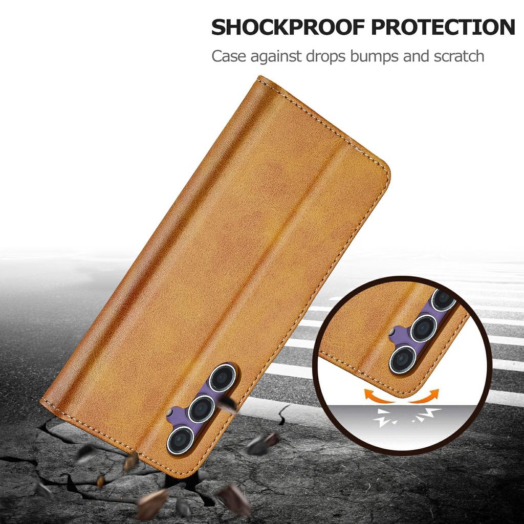 LC.IMEEKE Для Samsung Galaxy S25 FE Чохол Текстура телятини Штучна шкіра Підставка Гаманець Чохол для телефону - Чорний