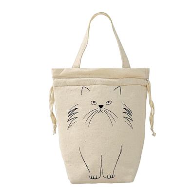 6424 Cat Pattern Jednoduché chladírenské úložiště Malá taška Kinchaku Tote Bag PT Thermokeeper [Rootote] Nekokin-A (01 Přírodní)