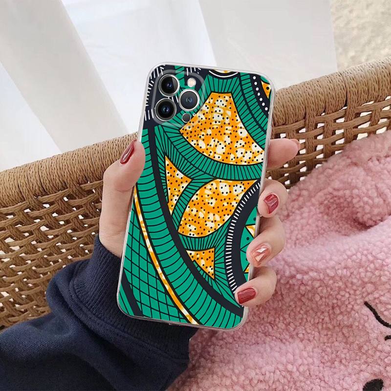 African Wax Fabric Phone Case For iPhone 14 13 12 Mini 11 Pro XS Max X XR SE 6 7 8 Plus Soft Silicone Cover