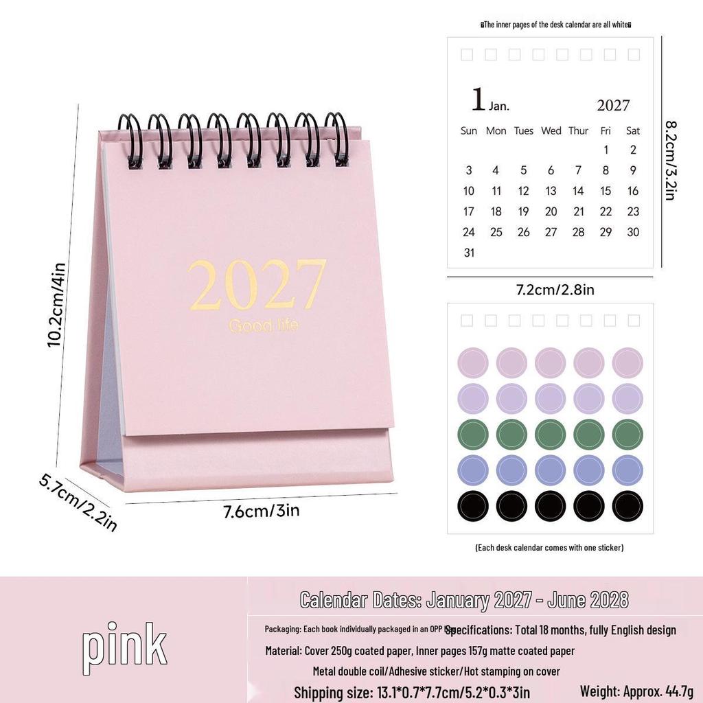 2027 Morandi English Mini Desk Calendar - Simple Style, Portable Desktop Ornament.