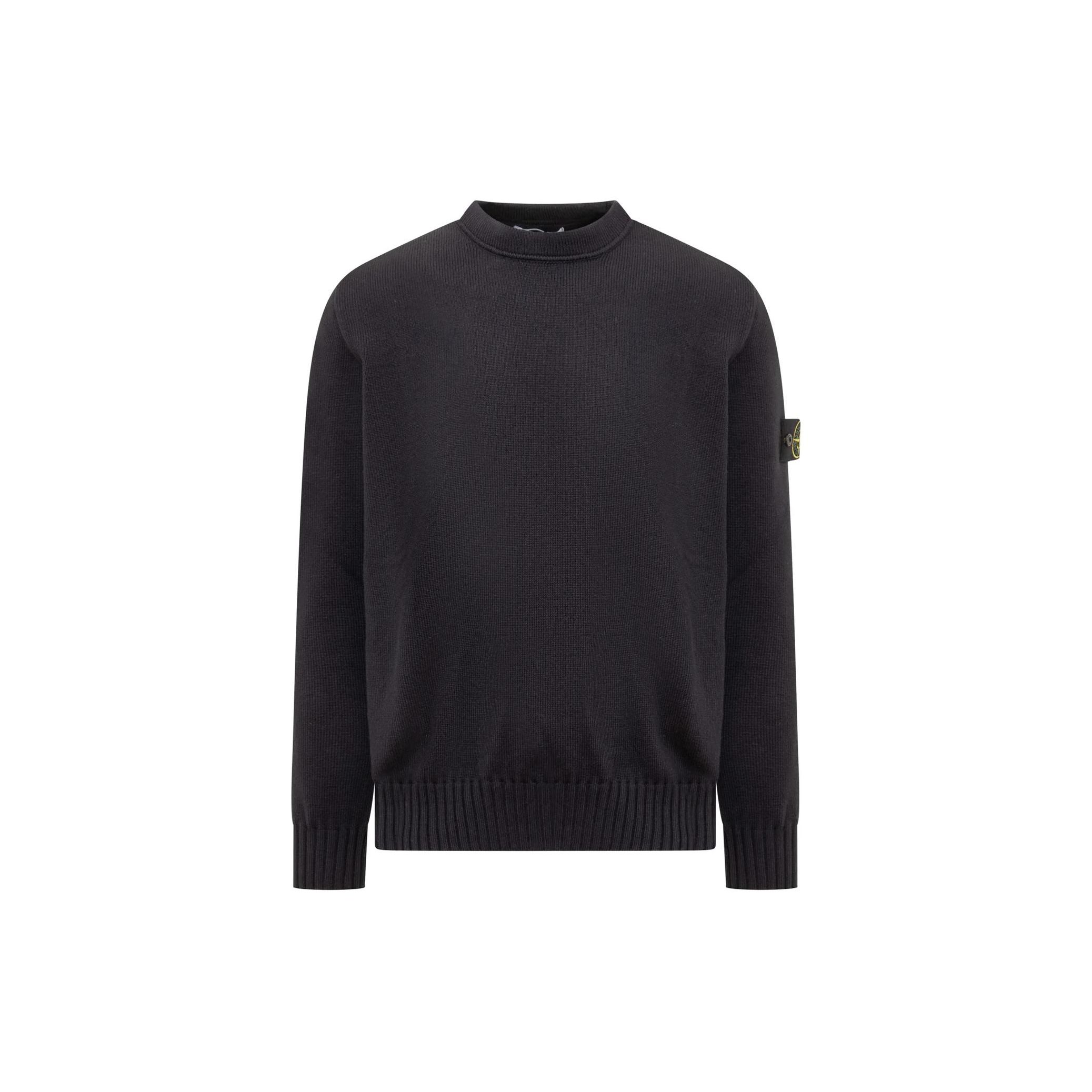 

STONE ISLAND Однотонный пуловер с круглым вырезом Мужской свитер Черный 7915506A2-V0020 L