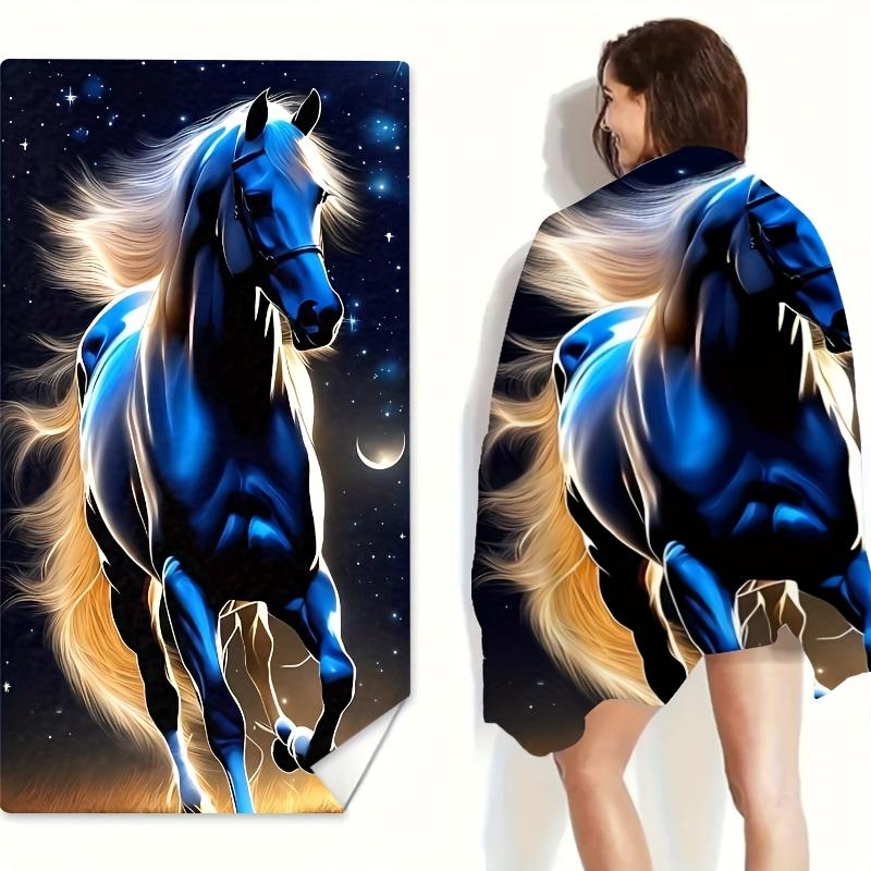 Blue Horse Starry Sky Print Beach Towel Polyester Soft Quick Dry Large Bath Towel Summer Swimming Pool Surfing Blanket