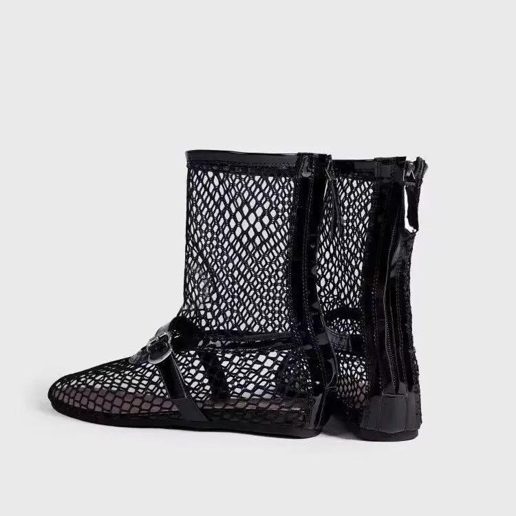 2025 Women's New Mesh Roman Boots Sexy Short Boots Women's 2024 New Black Single Shoes Sandals  sandalen