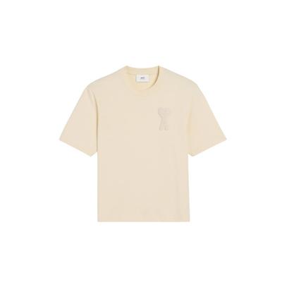 Beige Cotton T-shirt with Ami De Coeur Patch
