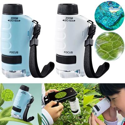 Kid Science Experiment Pocket Microscope Toy Kit 60-120x Educational Mini Handheld Microscope with Light Children Gift Toys