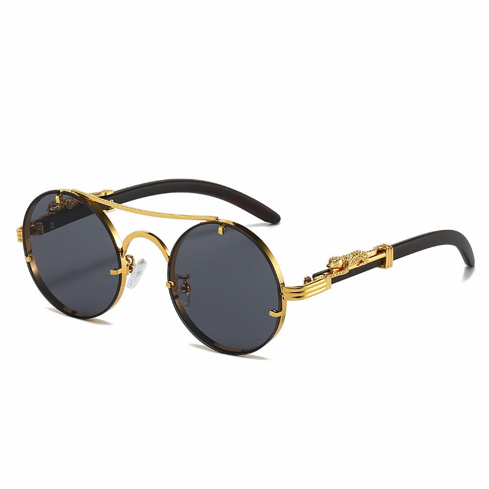 

Round Sunglasses For Men Women Fashion Metal Leopard Head Rimless Double Bridges Travel And Driving Shades UV400 Other