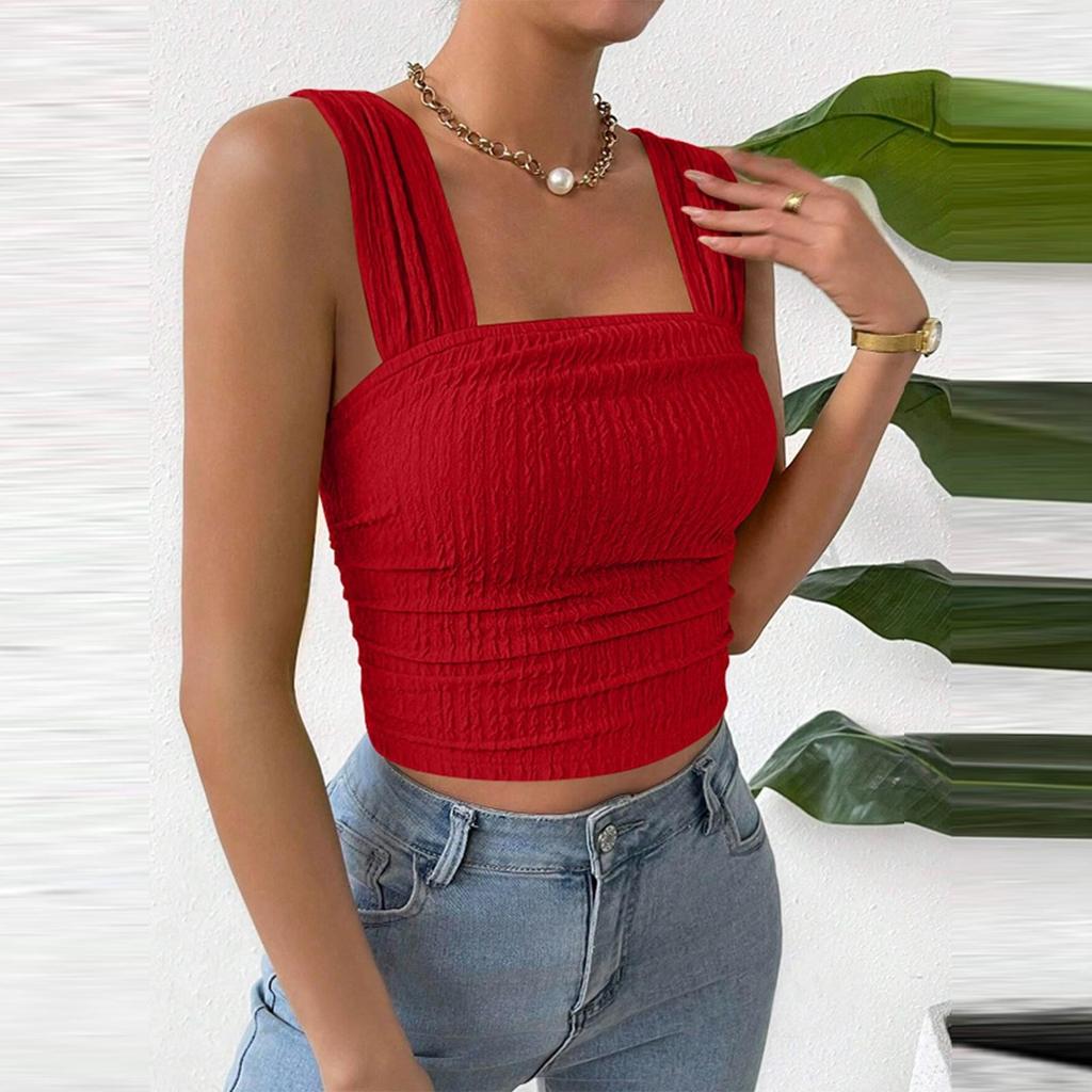 Modisches Tanktop für Damen, einfarbig, ärmellos, offener Nabel, quadratischer Ausschnitt, Schultergurt