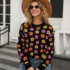 Autumn New Pullover Crew Neck Sweater Women's Versatile Flower Printing Warm Threaded Long Sleeve Knitted Top Women's