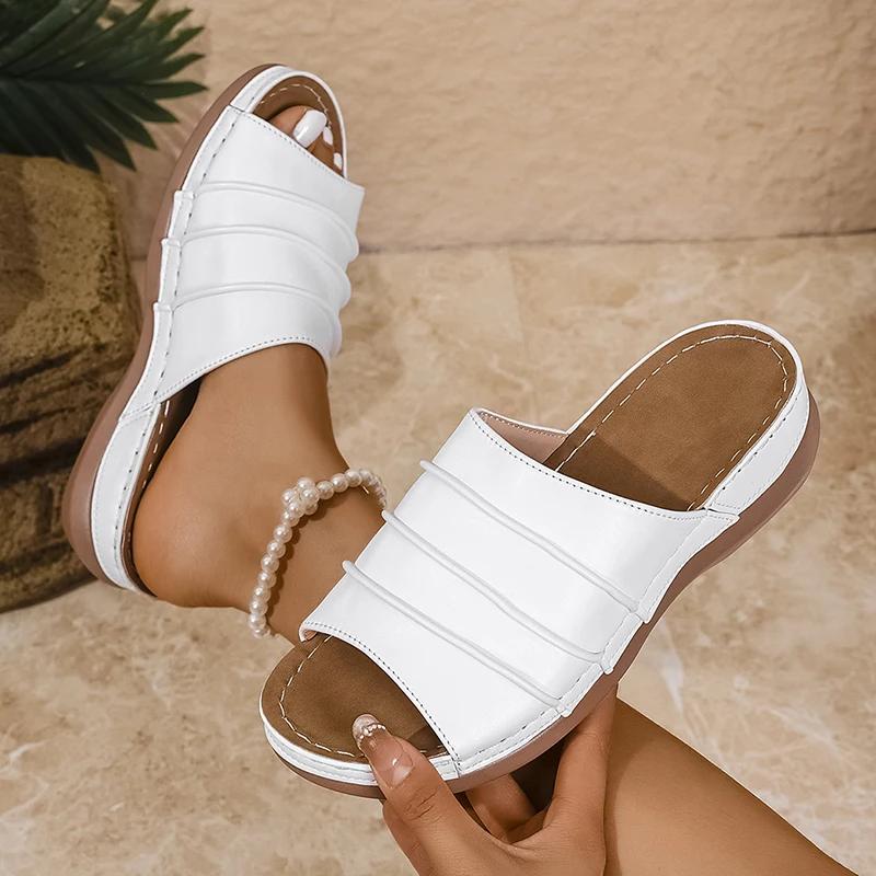 Fashion Leather Platform Sandals Women Shoes Light Plus Size 36-43 Beach Sandles Woman 2025 Summer Wedges Slippers Female Casual Shoes