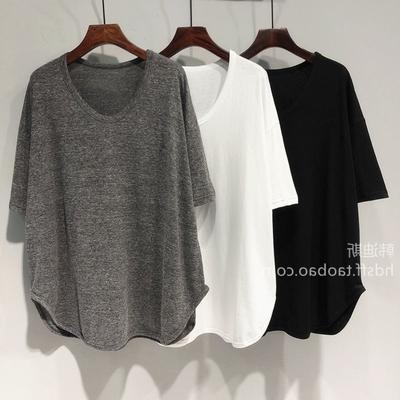 Extra Large Summer Korean Style Loose Solid Color Mid-length Short-sleeved Tops for Women