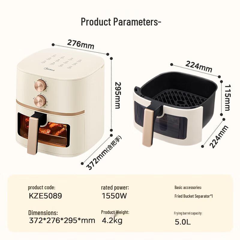 Midea 5L Smart Air Fryer with Visual Window CN Plug (adapter Included)