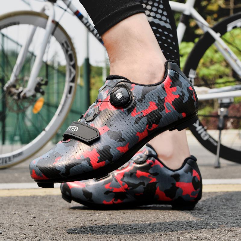 3348 Cycling Shoes Rotating Buttons No Lock Mountain Road Men's Women's Large Camouflage Couple